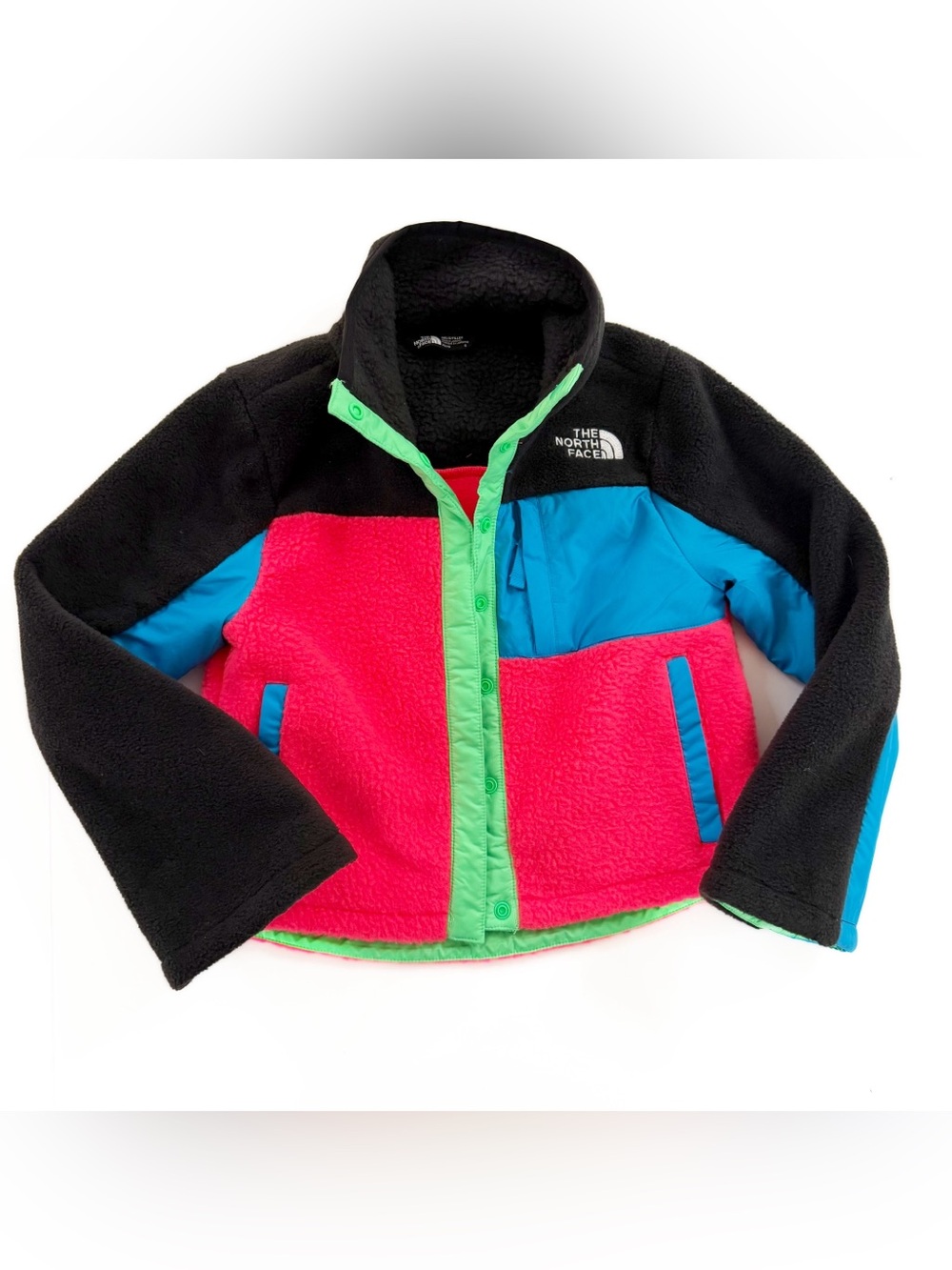 North Face Kids Girls 6 XS Retro Colorblock Fleece Jacket Sweatshirt Snap Close